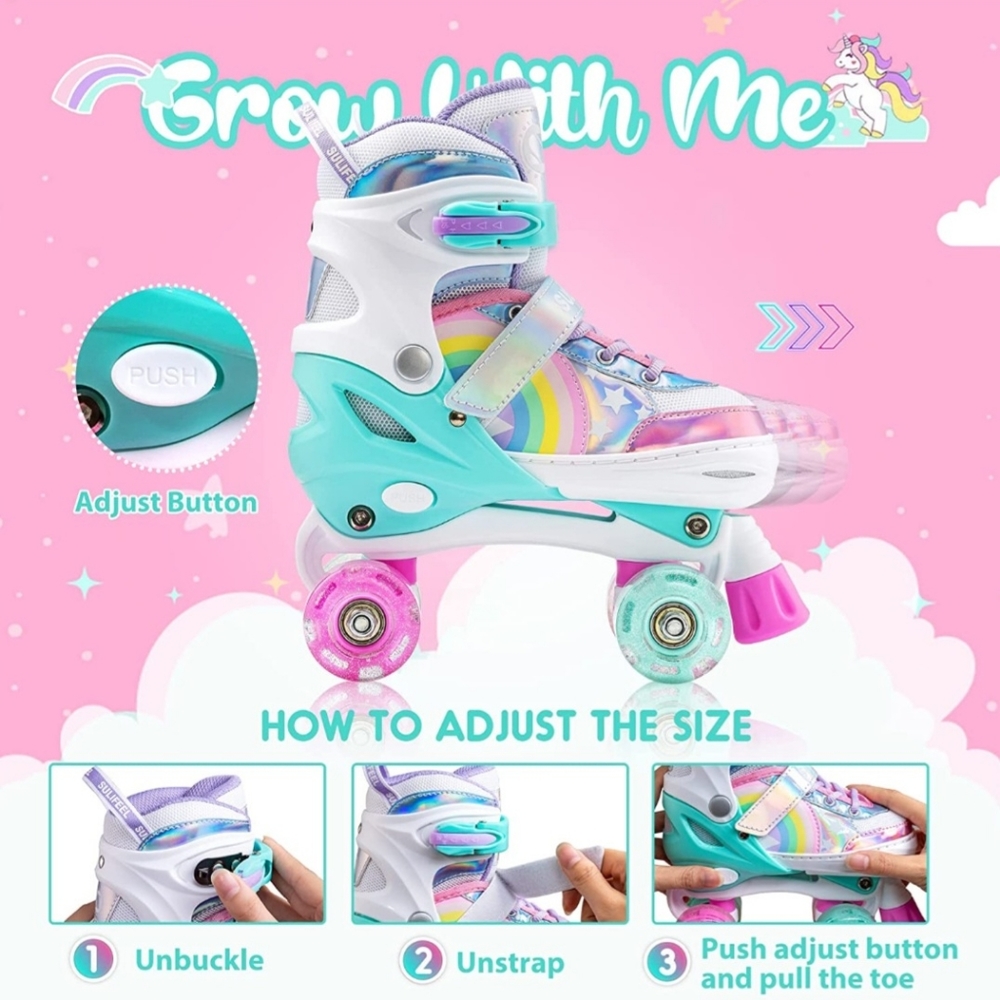 Kids Light-Up Rainbow Roller Skates in Purple & Teal - Picture 2 of 6